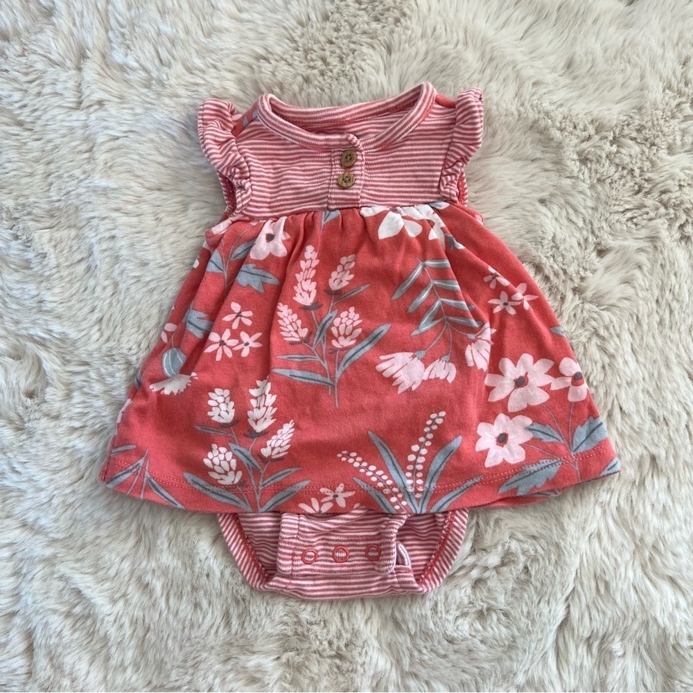Carter’s Floral and Striped Skirted Bodysuit with Ruffle Shoulders Sz NB